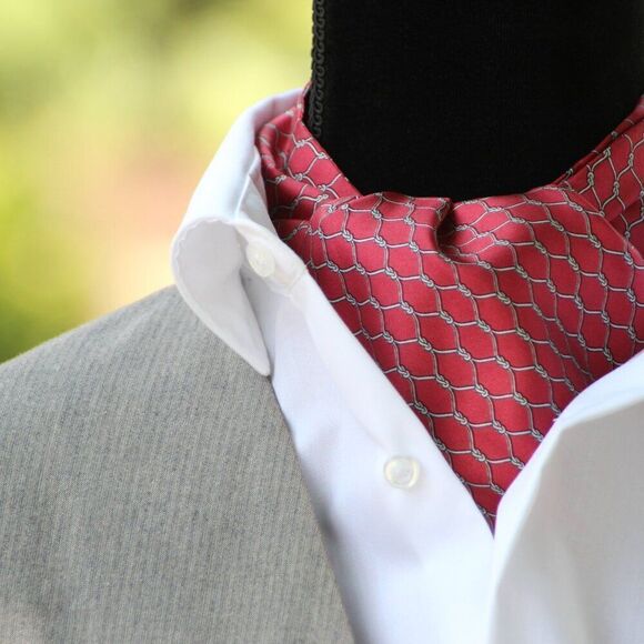 Men's Cravat Ascot 100%silk Gift Box A091 Red Ornament Print - Picture 4 of 11